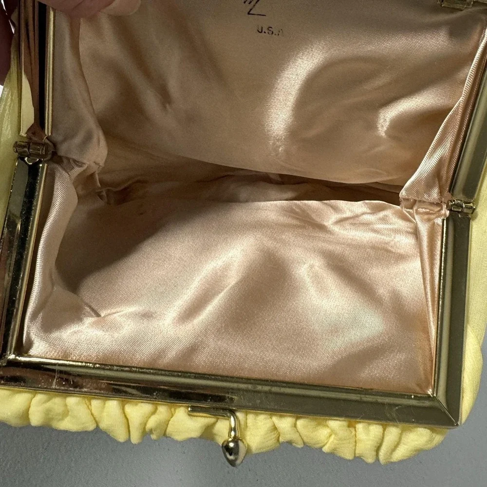 Vintage Yellow Chiffon Evening Bag HL USA Satin Lined Convertible Clutch Purse‎